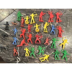 32 Vintage Toy Figures Mix Lot Cowboys Indians Civil War Marx horse Jack Warrior